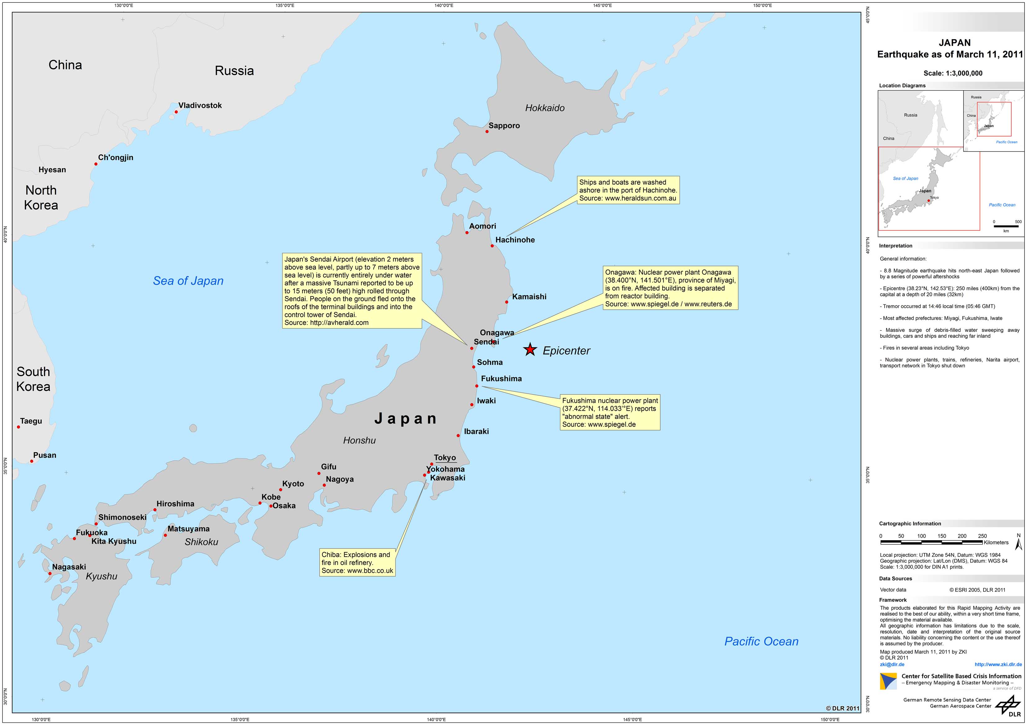 Übersicht: Erdbeben in Japan – ZKI Crisis map  (Bildrechte: DLR)